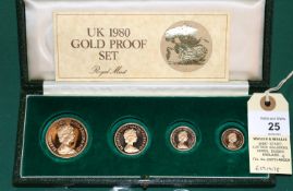 Elizabeth II UK gold proof set of coins 1980, comprising £5, £2, Sovereign and half Sovereign. B.