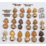 Eight pairs of Inniskilling Fusiliers grenade collar badges: horizontal OR's brass, horizontal OR'