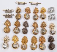 Eight pairs of Inniskilling Fusiliers grenade collar badges: horizontal OR's brass, horizontal OR'
