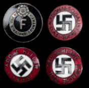 A scarce British Fascists black enamelled lapel badge, 3 different Third Reich party badges: Adolf