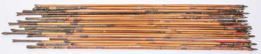Nineteen 18th century Indian arrows, with bullet or bodkin heads, on cane shafts. Generally Quite