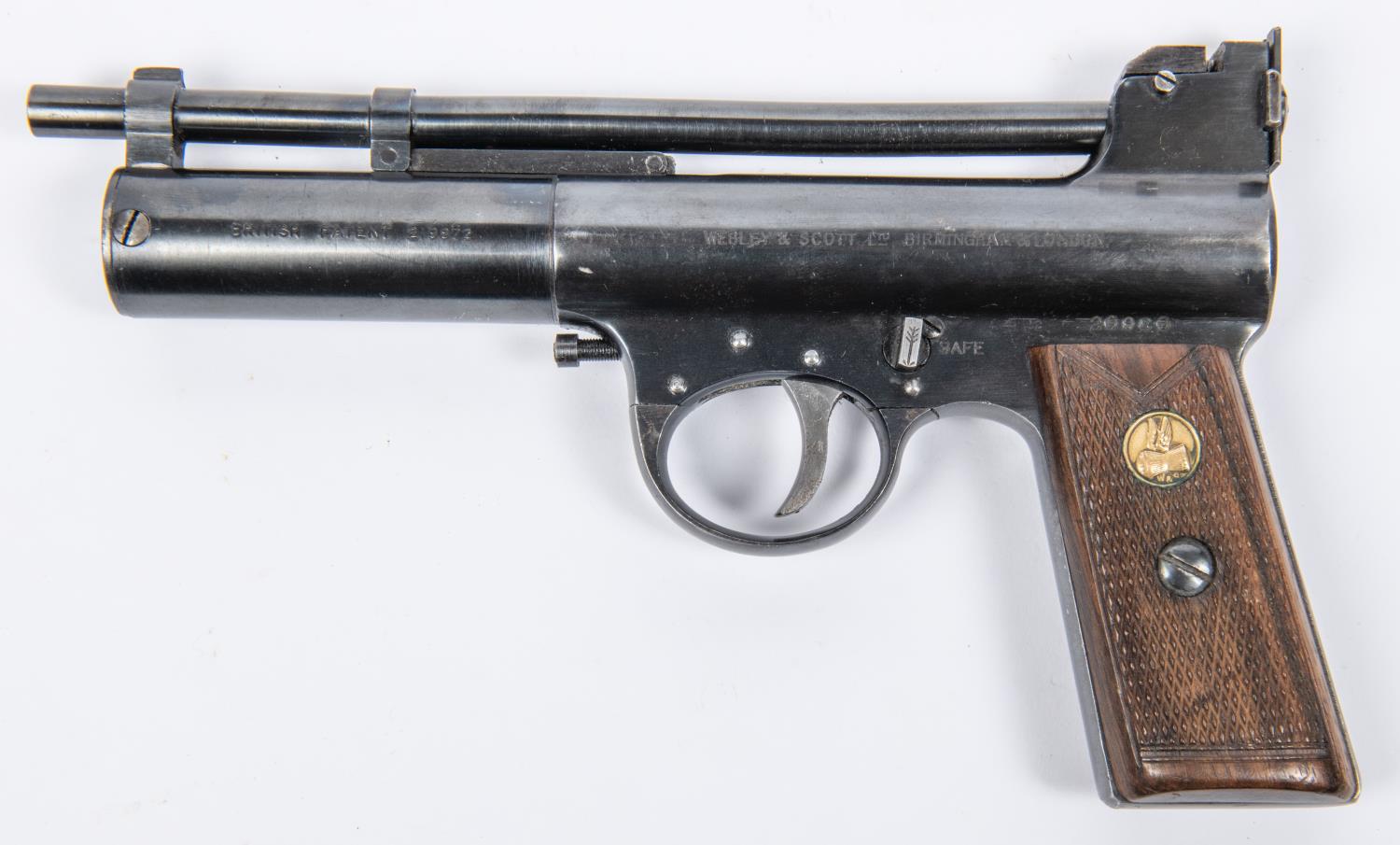 A .177" Webley Mark II (Target model) air pistol, number 20980 (1926), with "British Patent