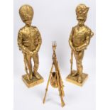 A pair of well executed brass figures of Grenadier Guardsmen, 1815 and 1889, height 17½, signed G