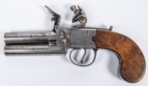 A double barrelled over and under 60 bore tap action flintlock boxlock pistol by Simmons, c 1820,