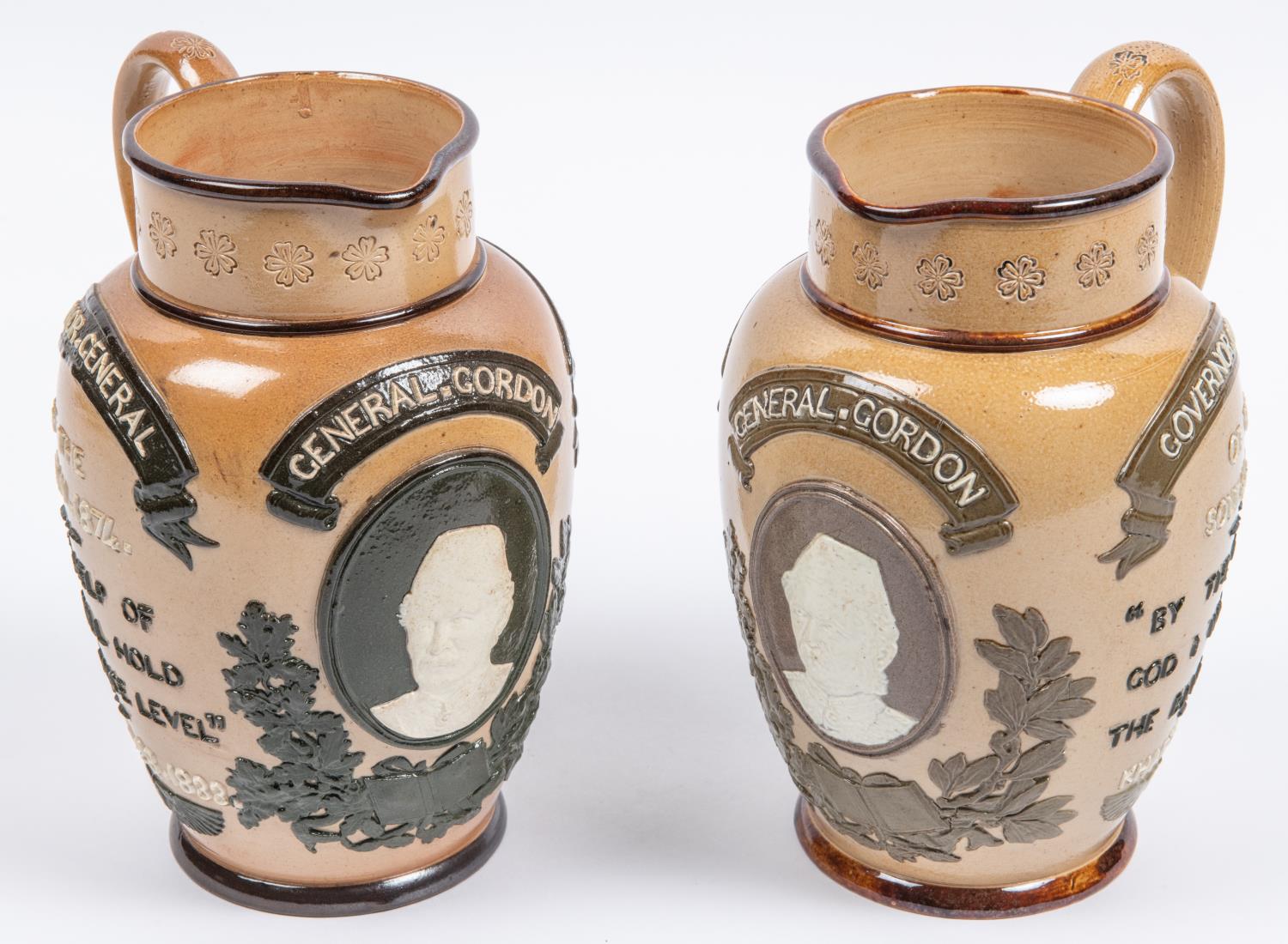 A good Doulton Lambeth stoneware jug, commemorating General Gordon, height 7½", base stamps