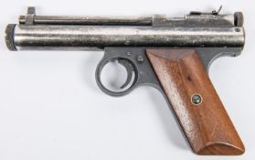 An American .177" Benjamin Franklin Model 250 CO2 air pistol, with plain polished wood grips. GC,