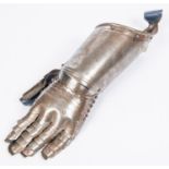 A good quality reproduction armour gauntlet, constructed of riveted steel with articulated