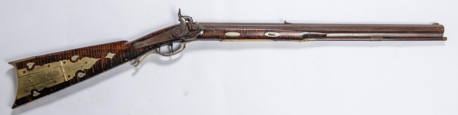 An American mid 19th century .38 percussion plains rifle, 37½" overall, heavy octagonal barrel 22" - Image 3 of 6