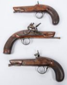 A near matching pair of incomplete composite percussion travelling pistols, with well made walnut