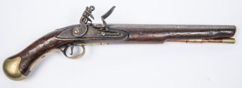 A .56" Tower Long Sea Service flintlock belt pistol, barrel 12" with ordnance proofs, flat lock with