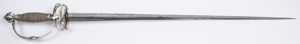 A good copy of an early 18th century silver plated hilted smallsword