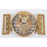 A post 1881 officer's special pattern gilt and silver waist belt clasp of the Inniskilling