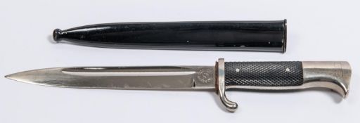 A Third Reich K98 parade bayonet, plated blade 8" by Gustav Spitzer, Solingen, plated hilt with