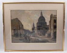 A pastel on paper drawing by Leonard Richmond. Entitled St. Paul's Cathedral (with St. Augustine and