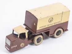 A Dinky Toys 33r Railway Mechanical Horse and Trailer in GWR chocolate and cream livery, EXPRESS