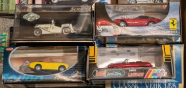 20 various makes. 10 Solido including an Austin Healey Sprite, Ford Mustang, Mercedes SSKL, AC Cobra
