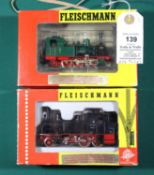 2 Fleischmann HO gauge German Steam Locomotives. Prussian 0-6-0T Locootive, RN 6205. In green and