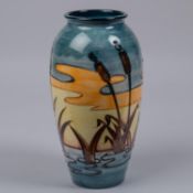 Moorcroft pottery vase. Bull rushes and setting sun design. Marks to base. H.250mm VGC. £30-50