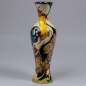 A Moorcroft pottery tall vase. With cockrells on a stylised ground by Kerry Goodwin. Impressed marks