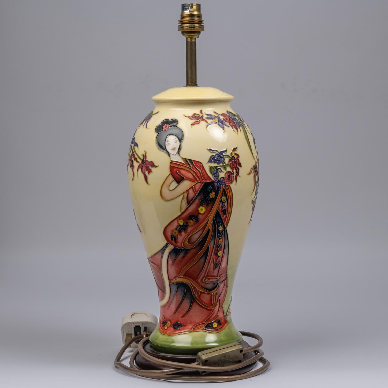 Two Moorcroft pottery lamp vases. One with a Japanese scene and one with a fish design. Overall - Image 5 of 6