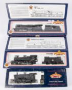 3x Bachmann Branch-line OO gauge BR locomotives. A Class 93xx 2-6-0, 9308, in unlined black (31-