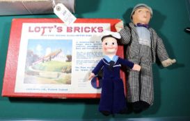 A Dean's Rag Book Co. Oi! Lupino Lane in The Lambeth Walk doll. Together with a sailor doll from the