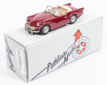 A Pathfinder Model white-metal 1:43 scale 1962 Daimer SP250 Soft-Top (PFM9). In maroon with beige