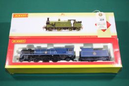 2x Hornby OO gauge locomotives. An LSWR Class M7 0-4-4T loco, 252, in light green livery (R2678).