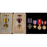 USA: Air Medal in official case of issue with riband bar and lapel ditto; Military Merit medal as