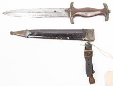 A Third Reich SA mans dagger, with hanger, blade marked "Malsch and Ambronn" also "In Herzlicher