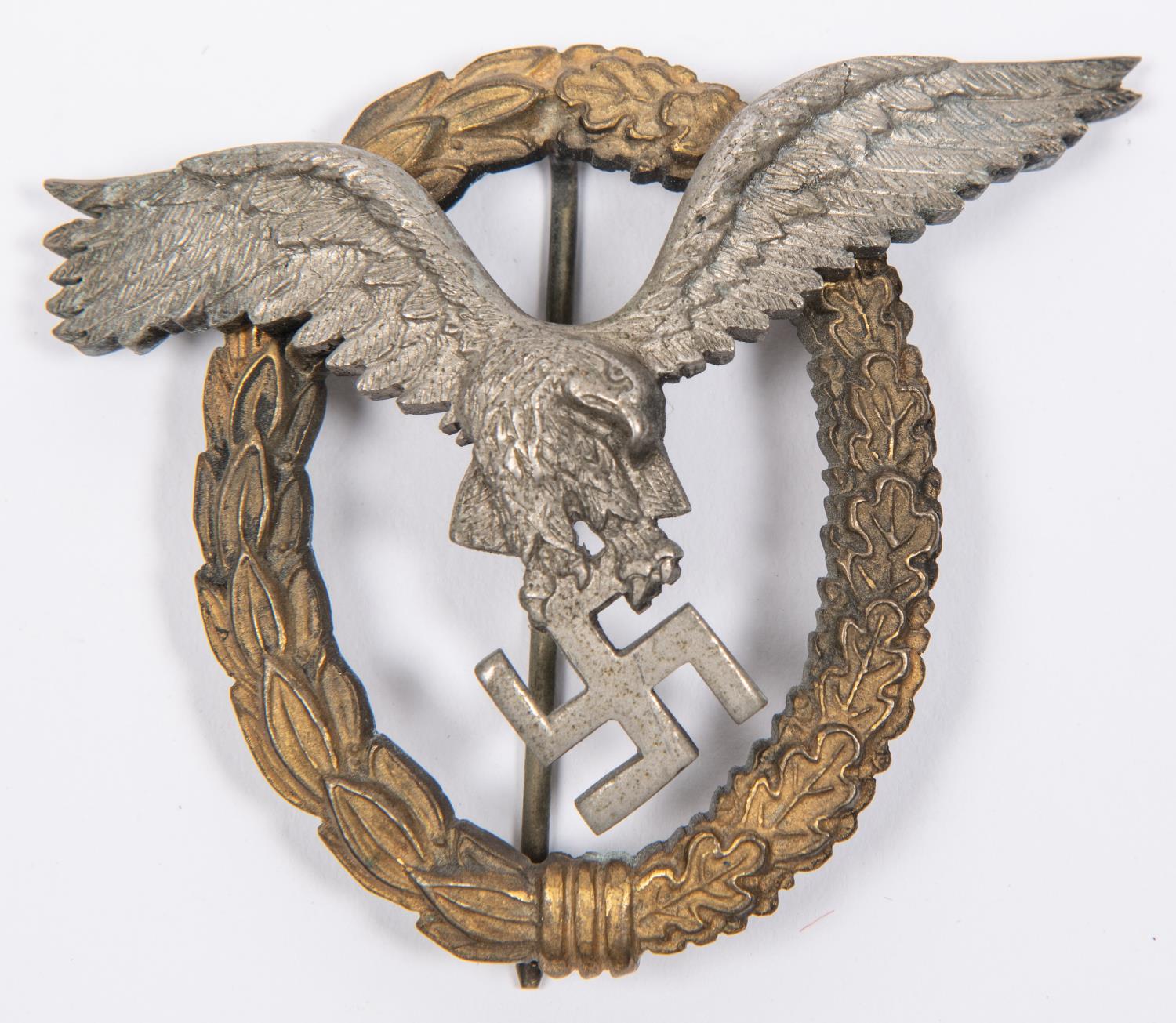 A Third Reich Luft pilots observers badge, gilt and silvered finish, makers name "P. Neybauer