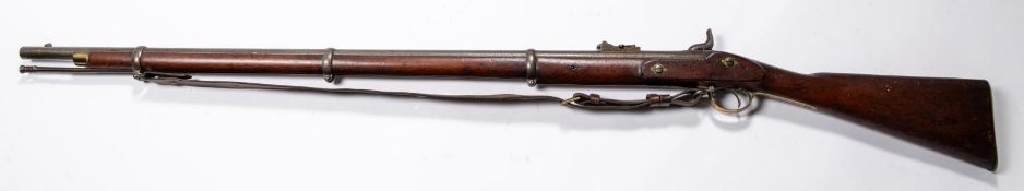 A .577" Enfield pattern 1853 percussion rifle, the breech having ordnance proofs and government sale