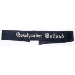 A black felt armband, embroidered in white Geschwader Gelland". GC £60-70