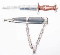 A Third Reich NSKK Leaders dagger with chains, blade marked with RZM M7/12", chains marked "