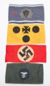 4 Third Reich armbands, Party with applied metal "4" and 2 pips; RLB with braid trim; also two