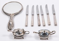 9x hallmarked silver items. Including a set of 6x desert knives hallmarked for Mappin and Webb,