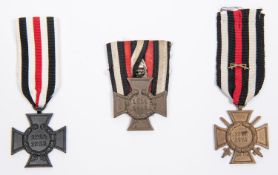 Three WWI 1914-18 Honour Crosses: with swords, maker marked "L./NBG"; without swords, maker "KM&F (