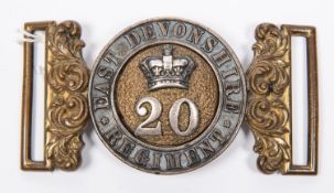 An officer's pre 1881 waist belt clasp of the 20th East Devonshire Regiment, GC(gilt worn). £80-120