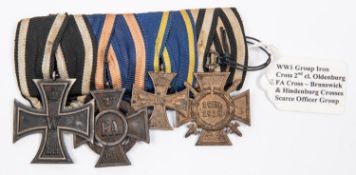 A WWI German medal group: 1914 Iron Cross 2nd class, Oldenburg Friedrich August Cross, Brunswick War