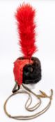 A good Victorian officer's sable busby of the 15th Hussars, tall red ostrich feather plume,