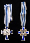 A Third Reich Mother's Cross 2nd class, in silver, and another , 3rd Class in bronze, both with full