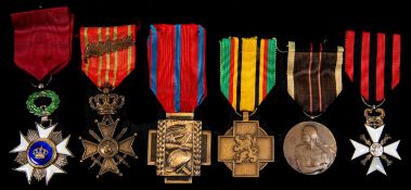 Belgium: Order of the Crown knights badge; WWI Croix de Guerre with Palm to riband; Croix de Feu