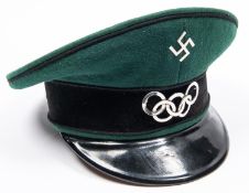 A Third Reich Olympic official's SD cap, green cloth with plated mounts. GC £300-350