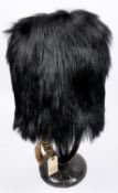 A good officers black bearskin cap of the Scots Guards, c 1900, tapered brass chin chain, cane