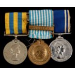 Three: Queen's Korea (22693392 Pte J A Macpherson, Regt detail erased), UN Korea; Police LS & GC,