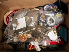 A small quantity of military and other badges, sweetheart brooches, etc, including a silver ASC menu