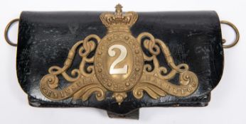 A Victorian trooper's black patent leather cartridge pouch, with badge of the 2nd Life Guards. GC (