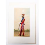 A watercolour painting of a Napoleonic Lancer officer, marked "2ieme Chevauxlegers-