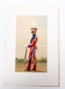 A watercolour painting of a Napoleonic Lancer officer, marked "2ieme Chevauxlegers-