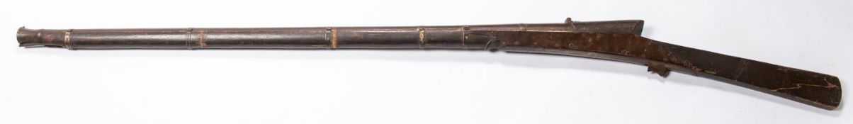 An Indian Matchlock gun, torador, of tourist quality, old barrel 40" with flared muzzle, fullstocked